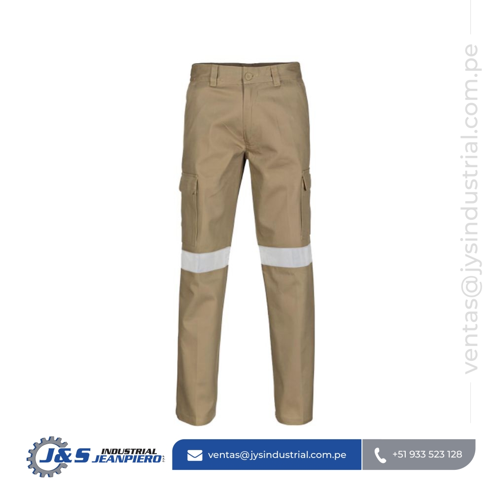 Pantalón de Seguridad Drill Beige - Indumentaria Industrial con Cinta Reflectiva